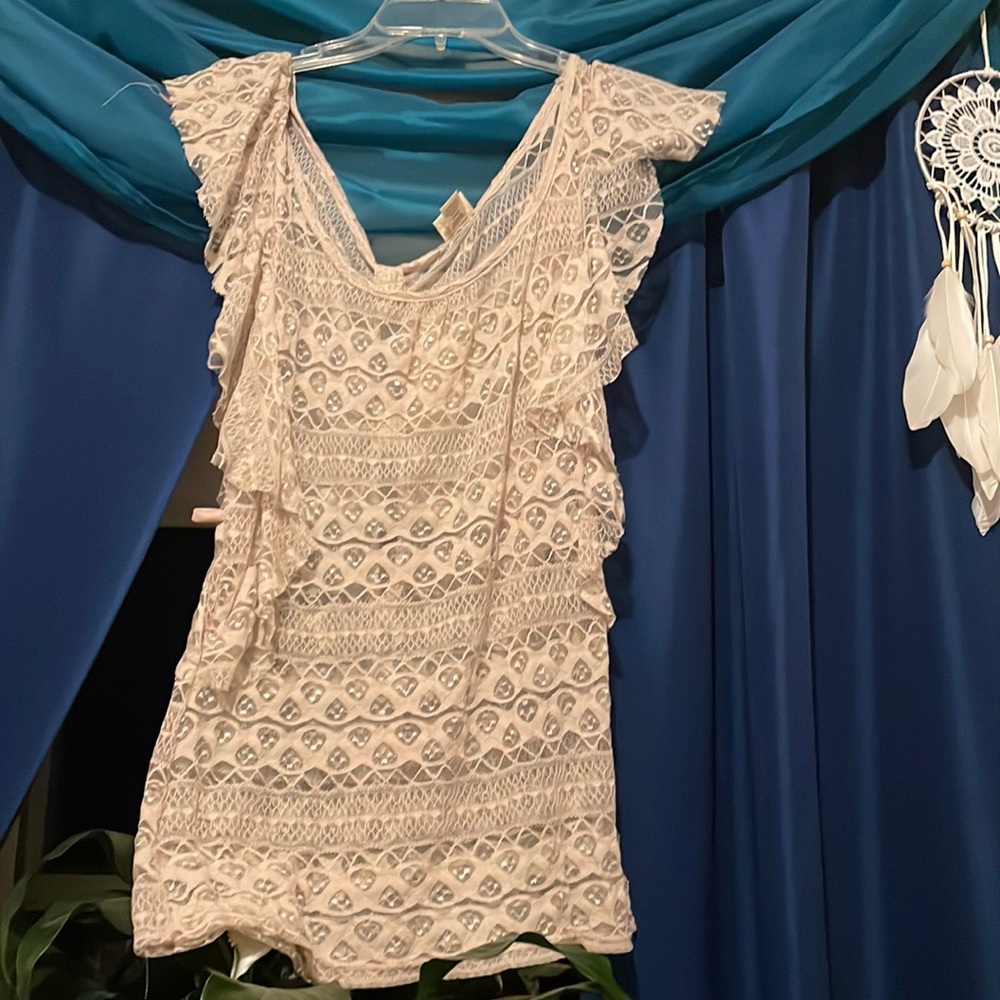 Cream all over batwing lace top